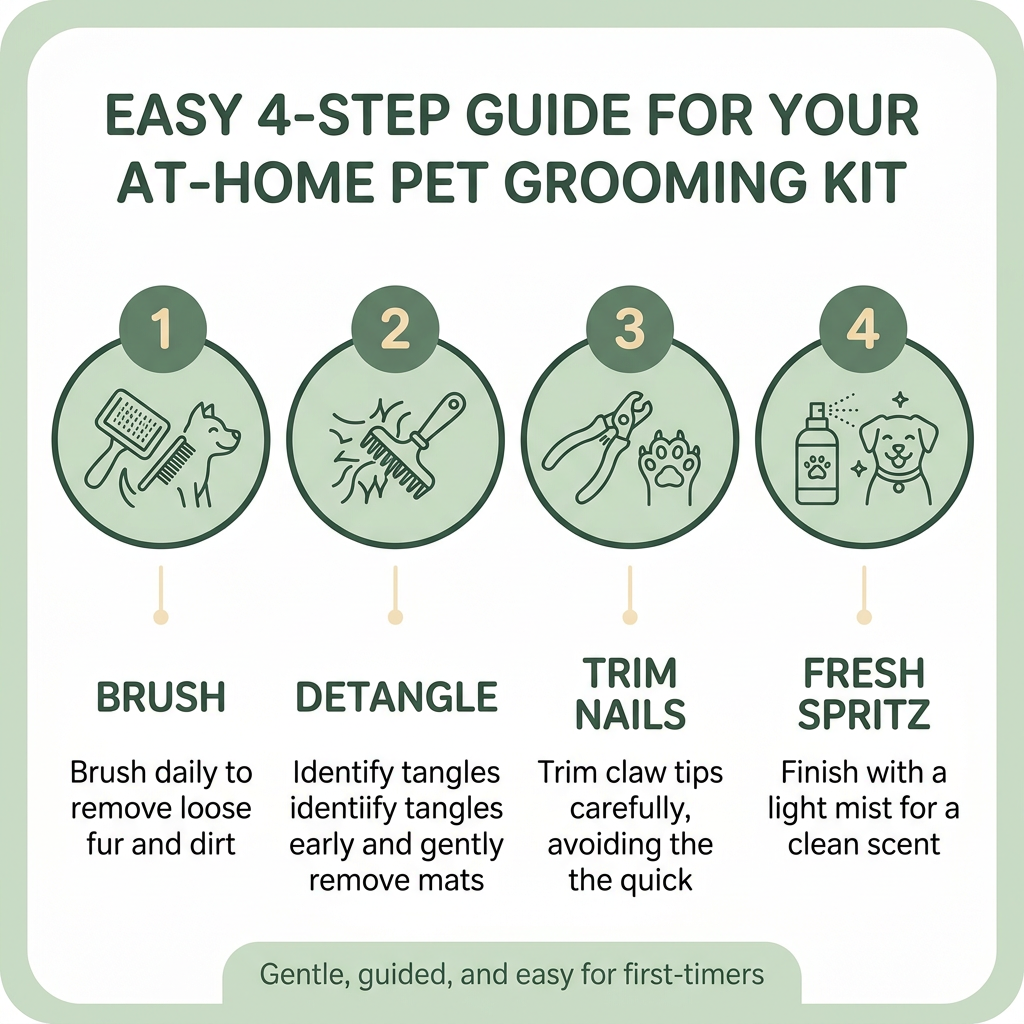 Illustrated four-step usage guide for the PawPerfect Kit