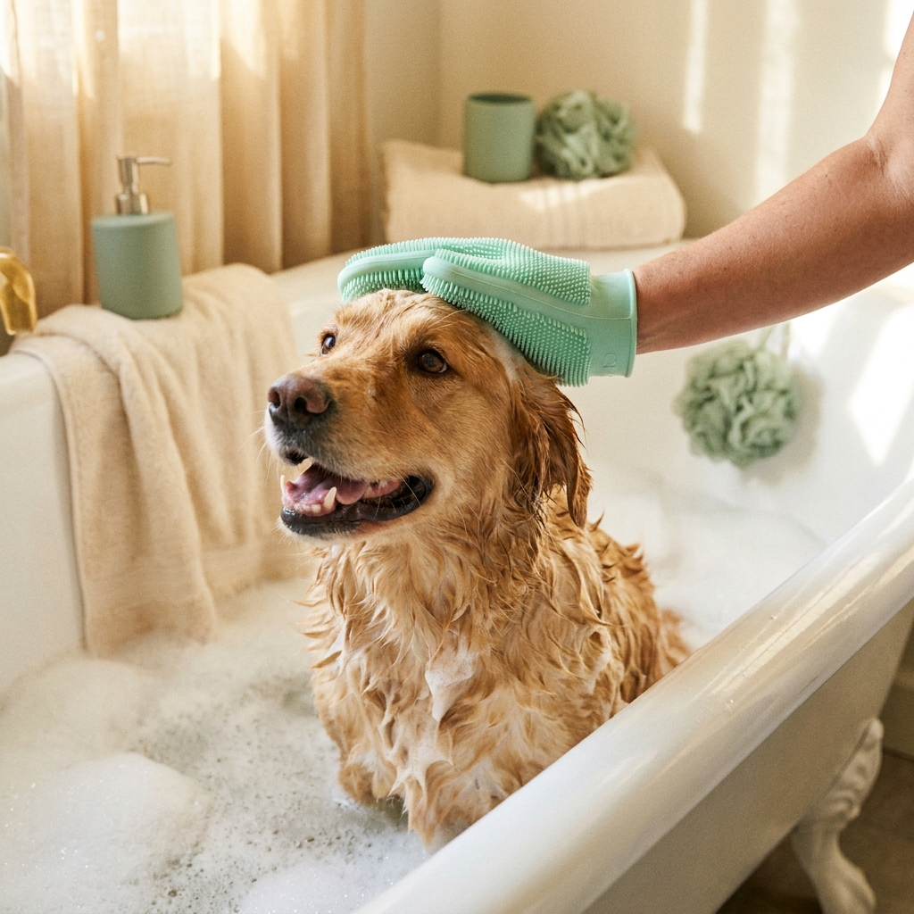 Glove in use during bath